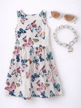 H&M Butterfly Dress Set 🦋 Girls 8–10Y | NEW Sunglasses & Crystal Bracelet